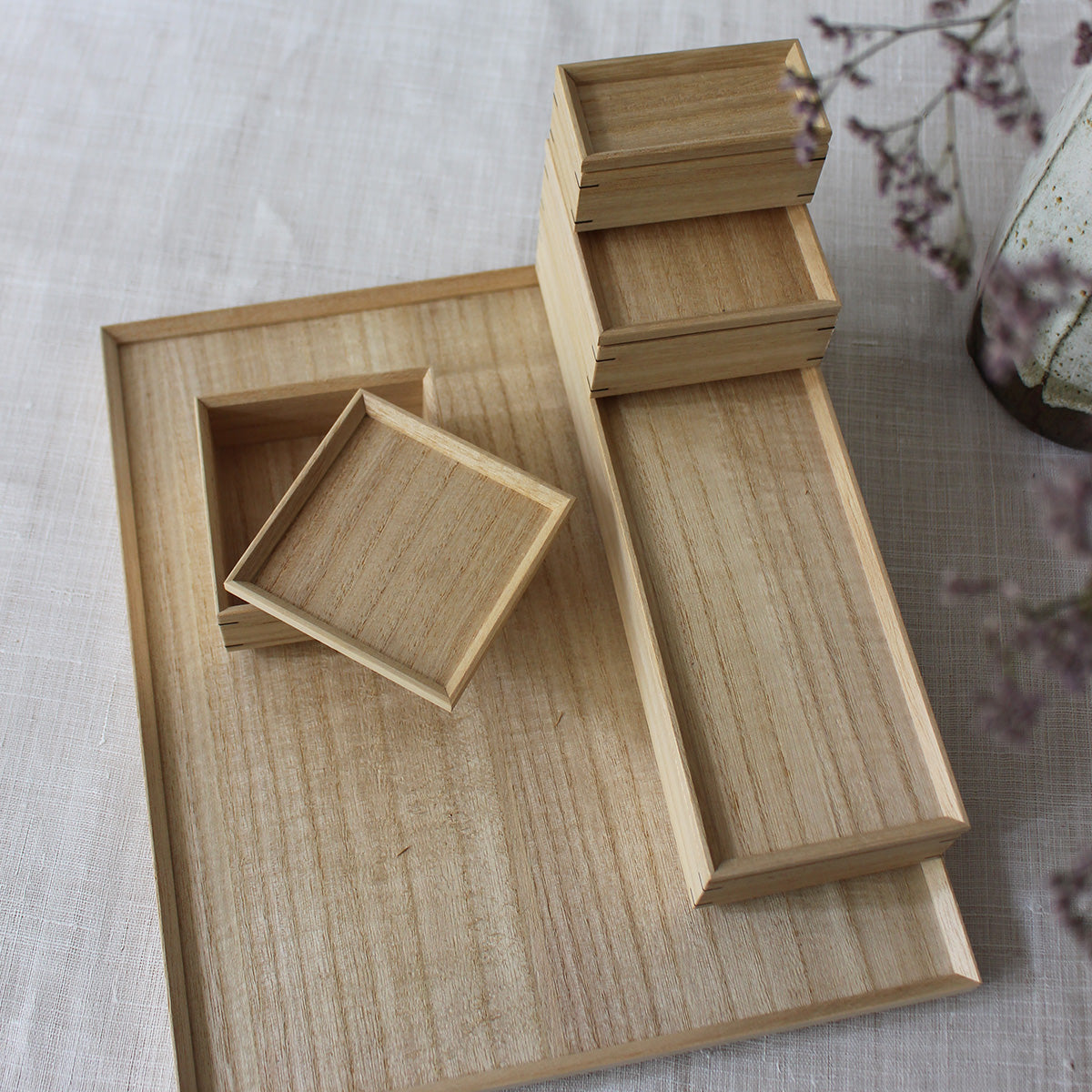 Japanese Kiri Modular Storage set, 4 boxes and 1 tray 