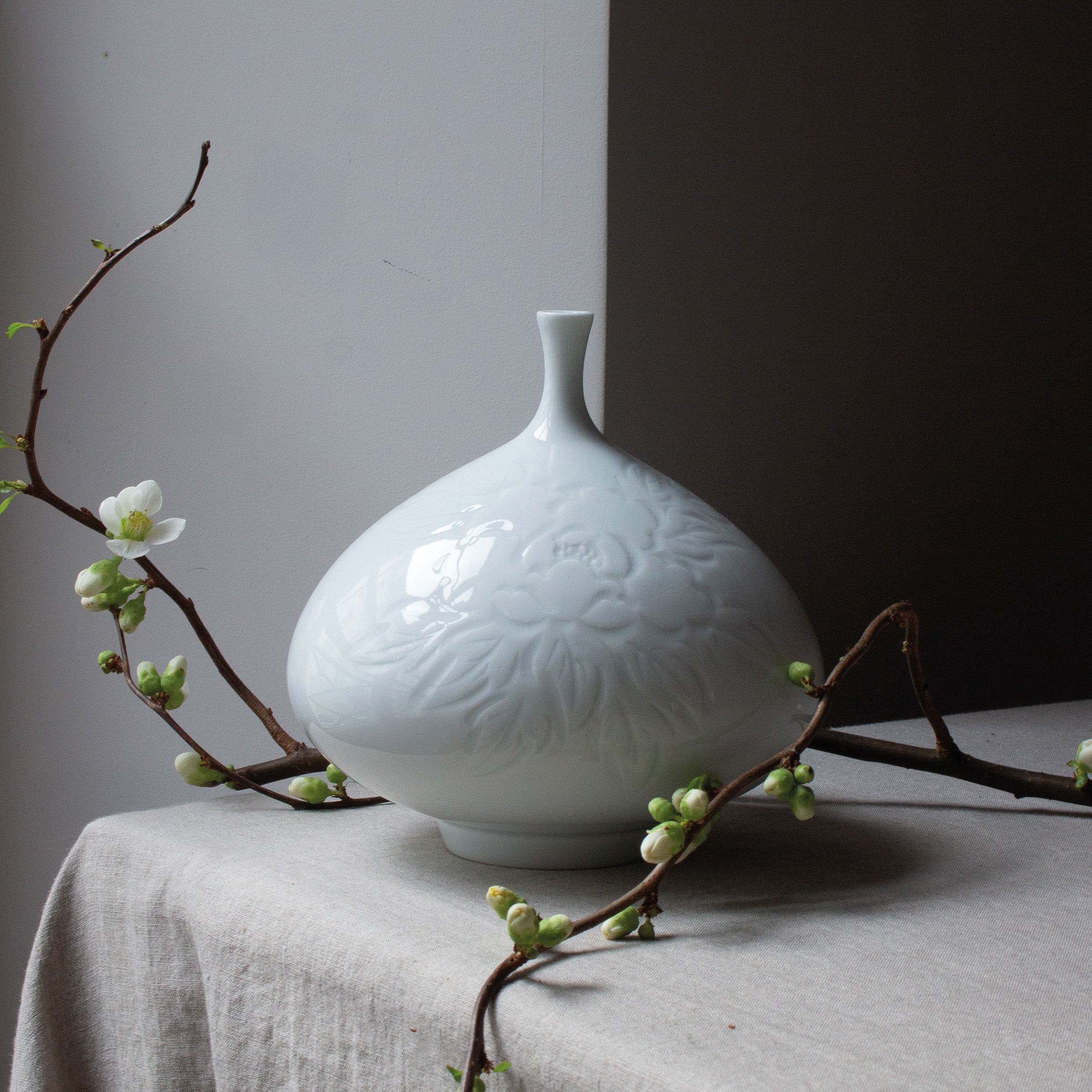 Arita Porcelain Vase with Peonies by Yasuzumi Nakao