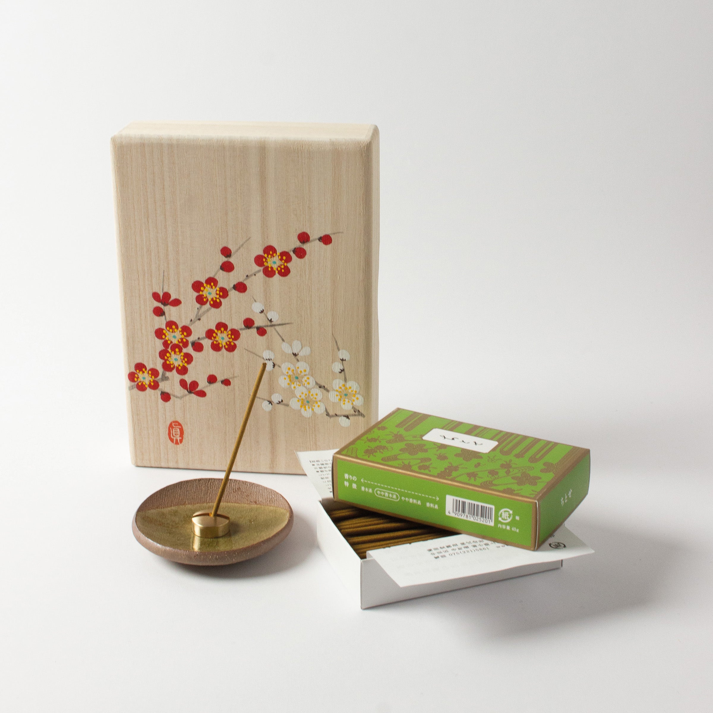 Coffret Encens Japonais, avec boîte en bois de paulownia peinte à la main