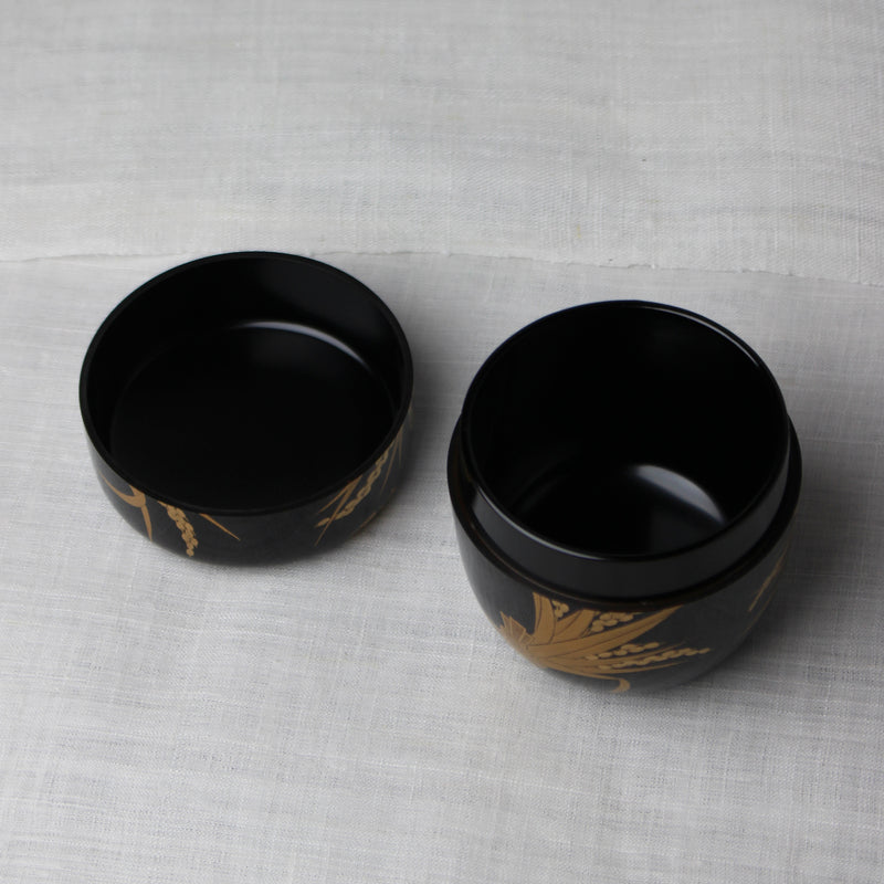 Japanese urushi lacquer and maki-e natsume (tea caddie), ine (rice) decor