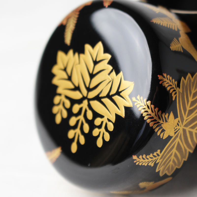 Natsume (boîte à thé) laque urushi japonaise et décor maki-e poudre d'or, motif Kiri (paulownia)